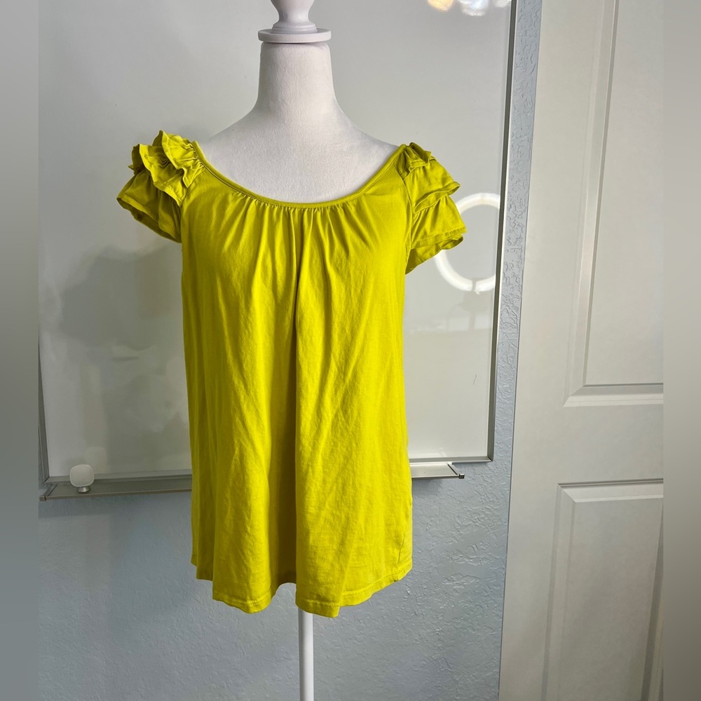 GRACE Pima Cotton Tee Shirt Ruffle Sleeves Yellow XL